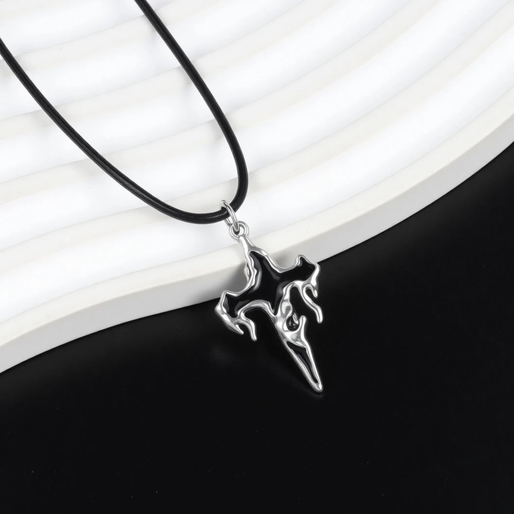 Saint Tears Skull Hand Mirror Pendant Necklace Silver - 14