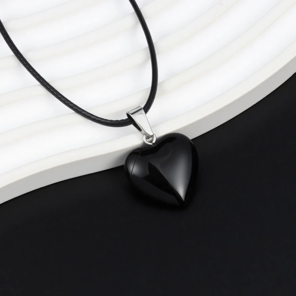 Silver Star Pendant Necklace on Black Cord - 15