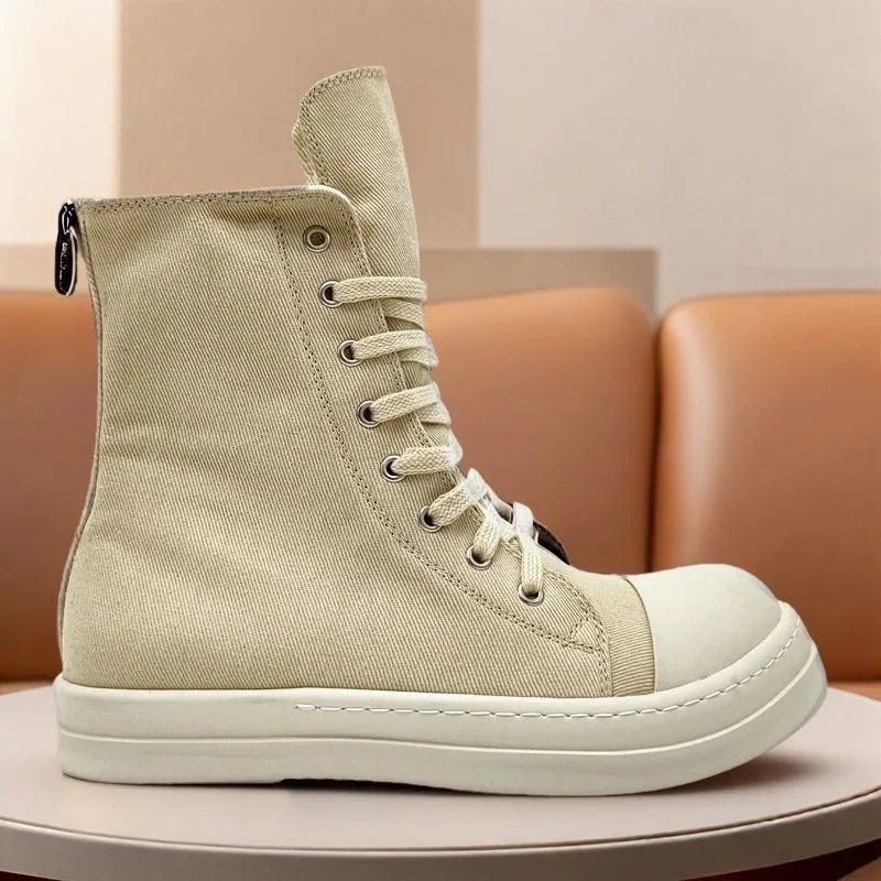 Off-White Industrial High-Top Canvas Boots Beige Sneakers - 3