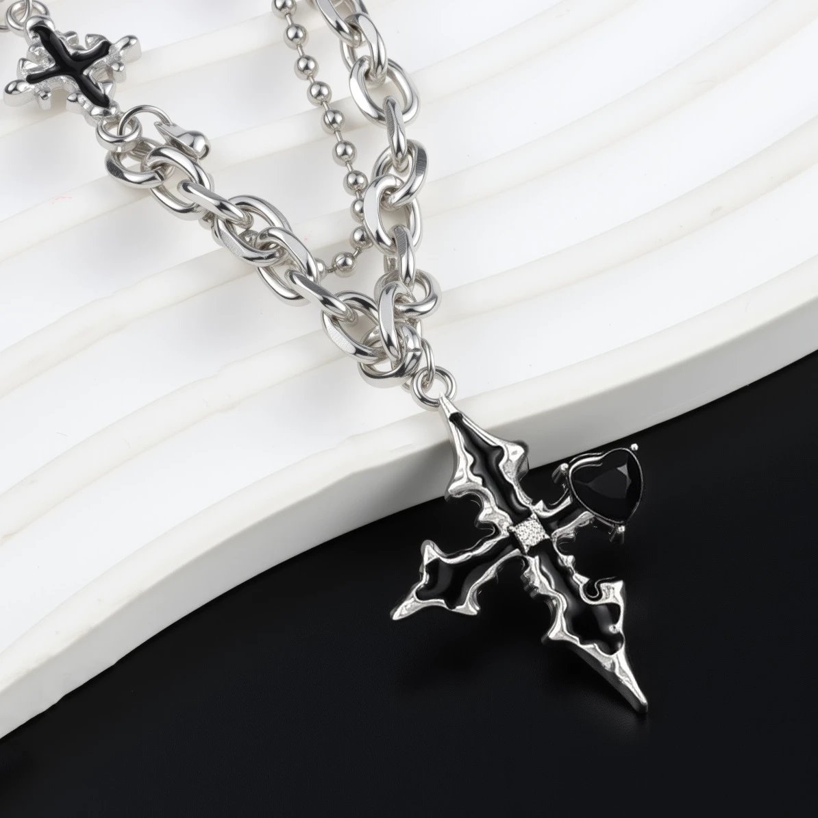 Saint Tears Skull Hand Mirror Pendant Necklace Silver - 13