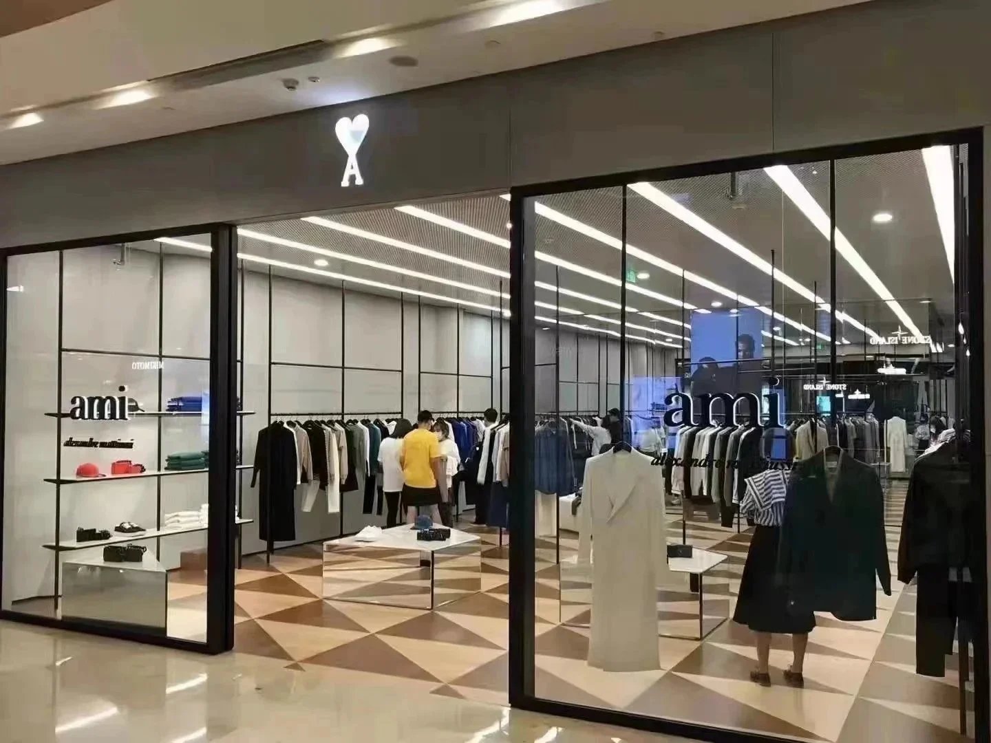 Ami Paris Striped Cotton Shirt with Red Heart Embroidery Blue - 4