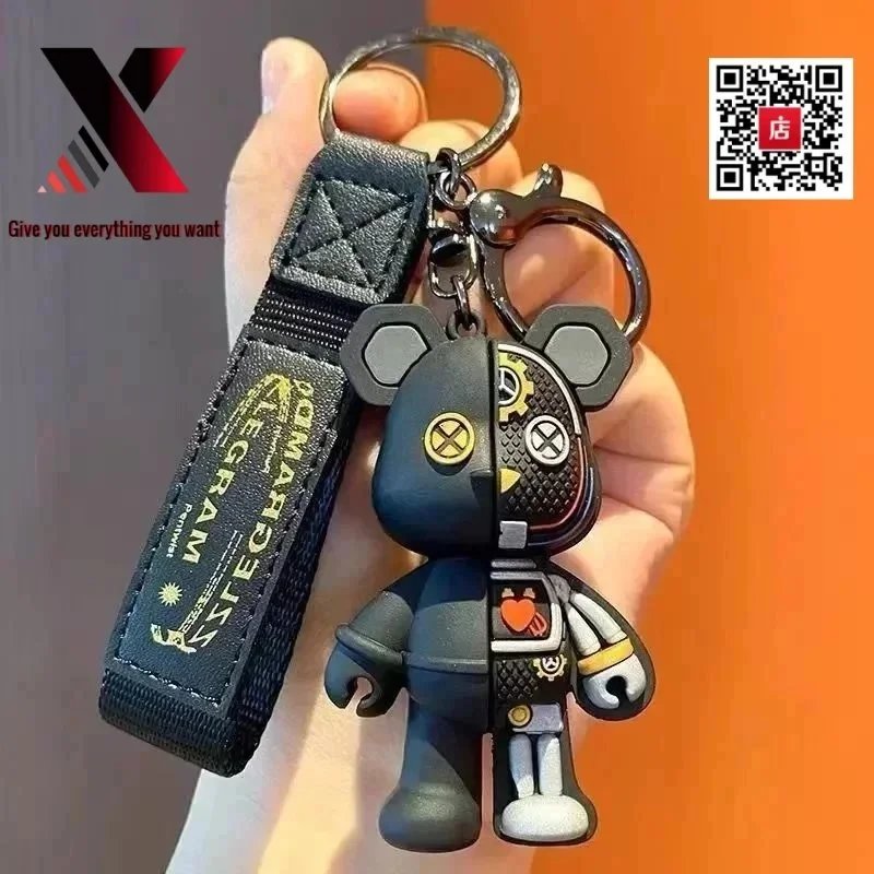 Design Bear Keychain with Mechanical Split Design Black Multicolor Accessories