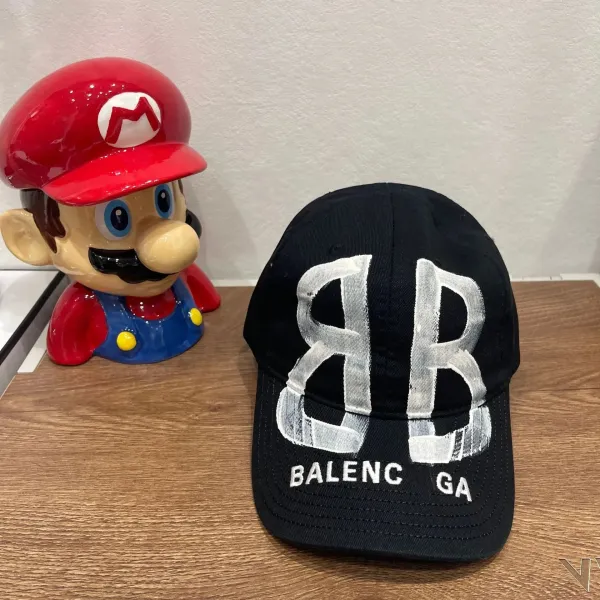 Balenciaga BB Logo Painted Baseball Cap Gray - 5