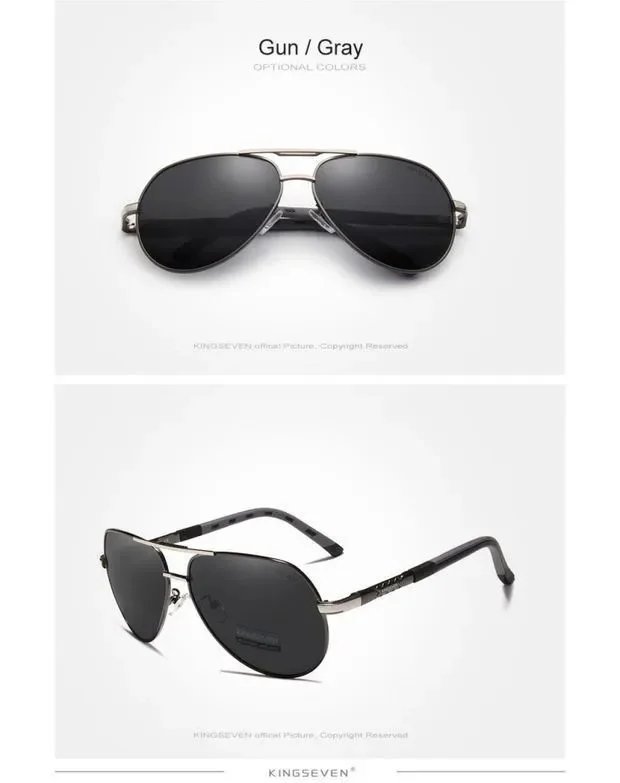 KINGSEVEN Aviator Metal Frame Black Lens Sunglasses - 2
