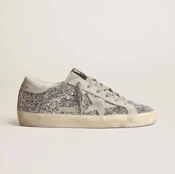 Golden Goose Superstar Distressed White Pink Silver Sneakers - 7