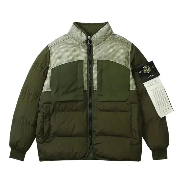 Stone Island Patchwork Down Jacket Olive Yellow - 3