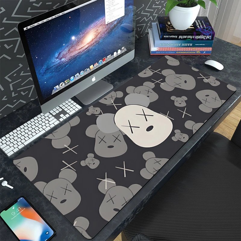 Kaws x Design Mouse Pad Black Gray Skull Pattern Computer Accessory