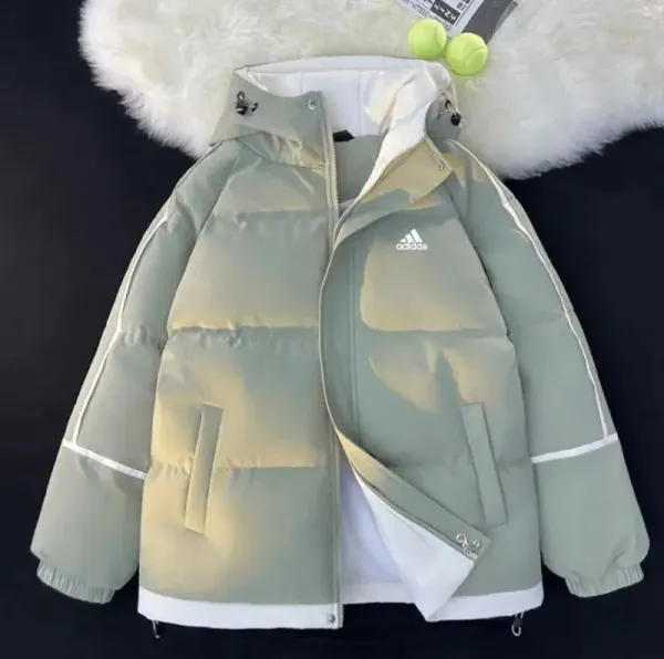 Adidas Down Jacket Black-White Reflective Trim Parka - 5
