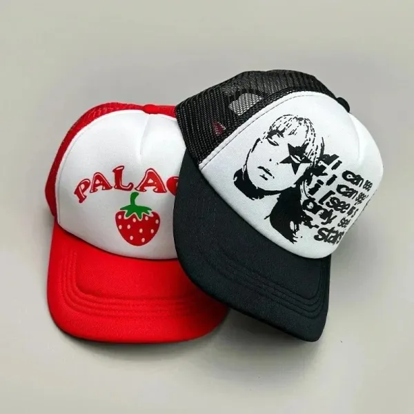 Custom Graphic Trucker Cap Beige and White Baseball Cap - 7