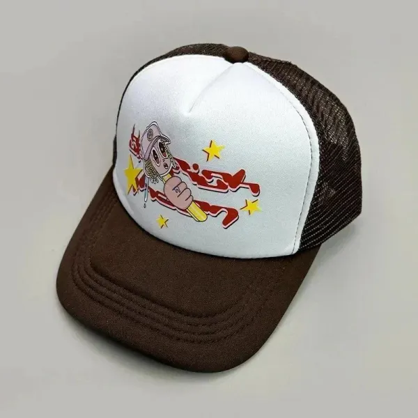Custom Graphic Trucker Cap Beige and White Baseball Cap - 10