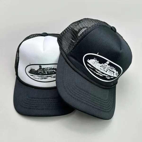 Custom Graphic Trucker Cap Beige and White Baseball Cap - 5