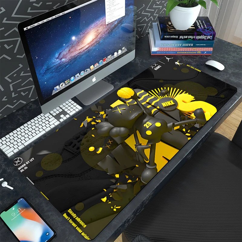 Nike x KAWS Mouse Pad Black Yellow Graphic Desk Mat Computer Accessories