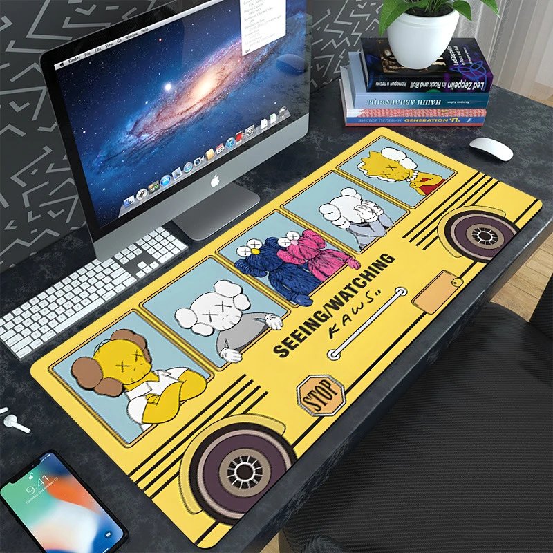 Kaws x Seeing / Watching School Bus Mouse Pad Yellow Computer Accessories