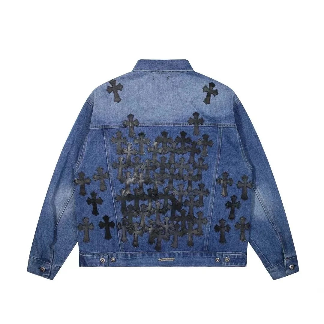 Chrome Hearts Cross-Embellished Denim Jacket Blue