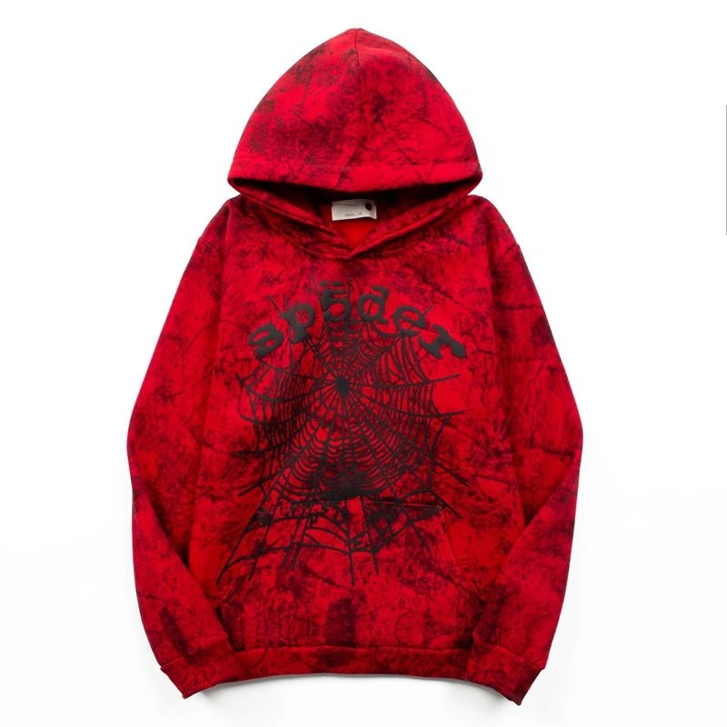 Spider Spider Web Print Tie-Dye Red Hoodie