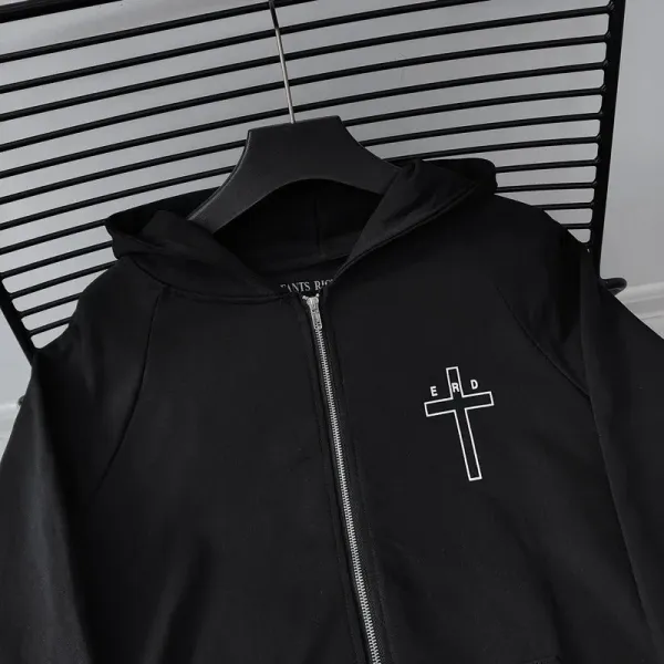 Saint Tears Cross Logo Zip-Up Hoodie Black - 5