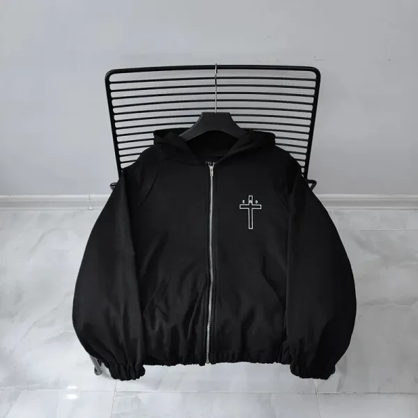 Saint Tears Cross Logo Zip-Up Hoodie Black - 4