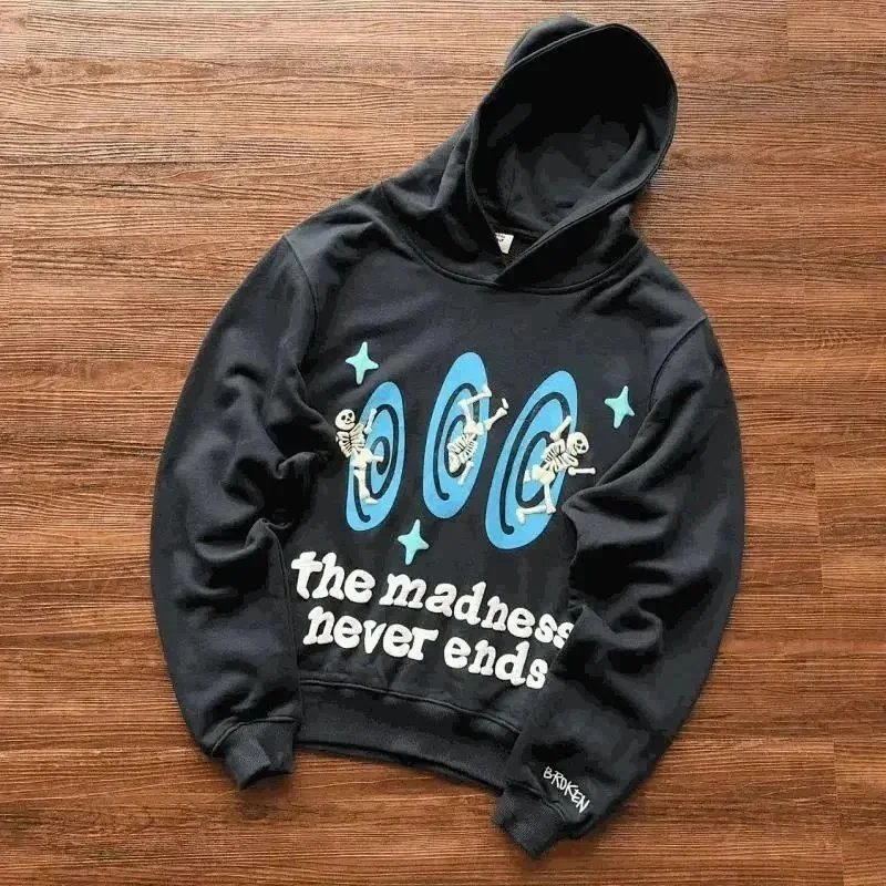 BRDKEN The Madness Never Ends Lettering Foam Print Casual Hoodie [13 styles]