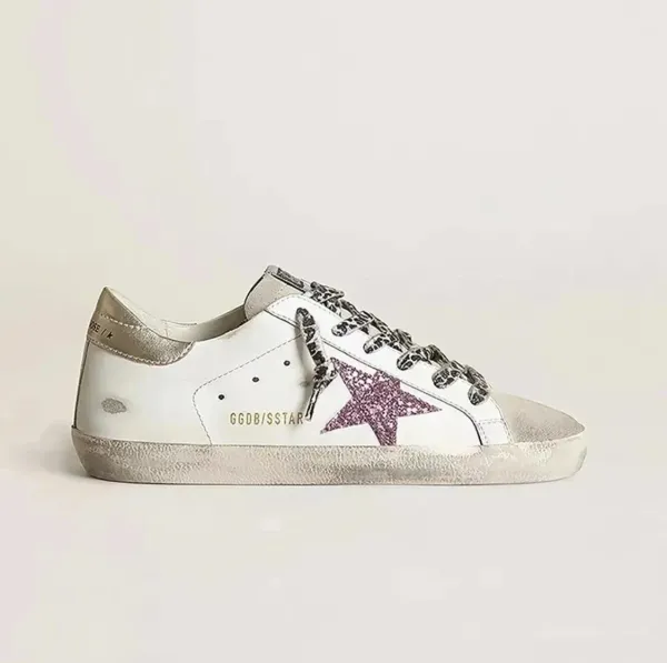 Golden Goose Superstar Distressed White Pink Silver Sneakers - 4