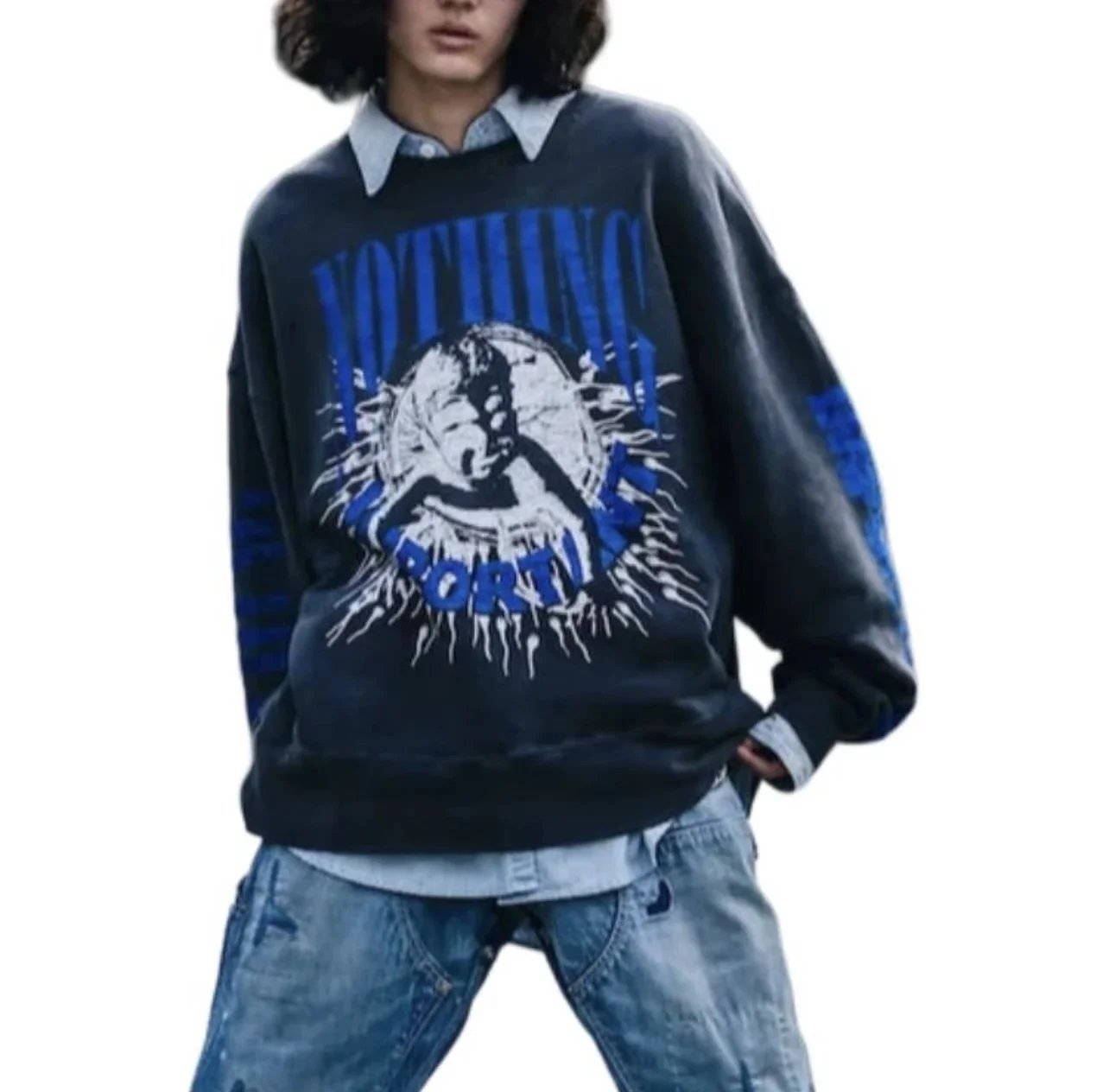 Gallery Dept. Nothing Portion Distressed Graphic Hoodie Black - 10