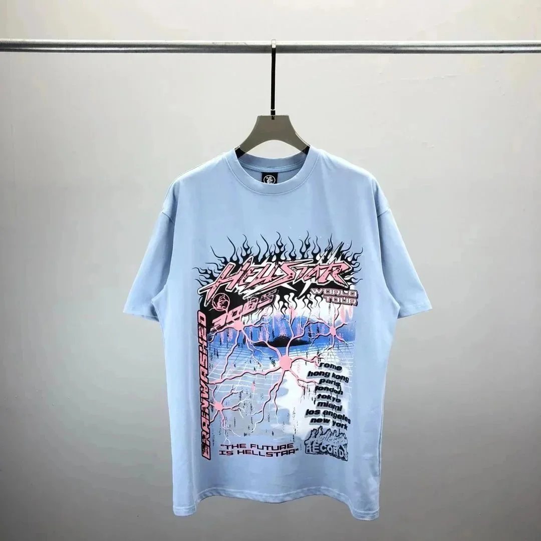 Hellstar Records World Tour 2025 Light Blue Graphic T-Shirt Tops.t Shirts