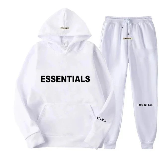 White Essentials Hoodie and Sweatpants Set