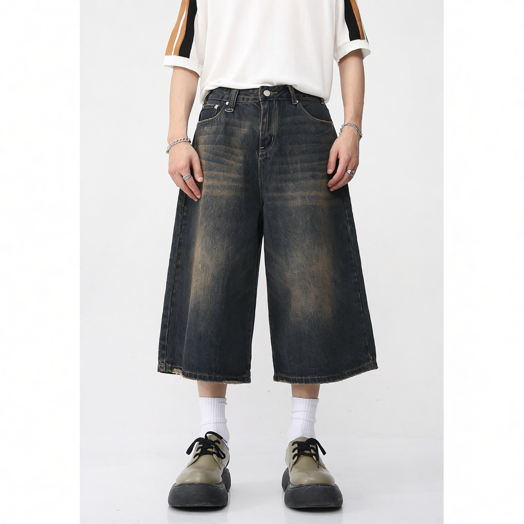 Vintage Wash Seven-Point Denim Pants