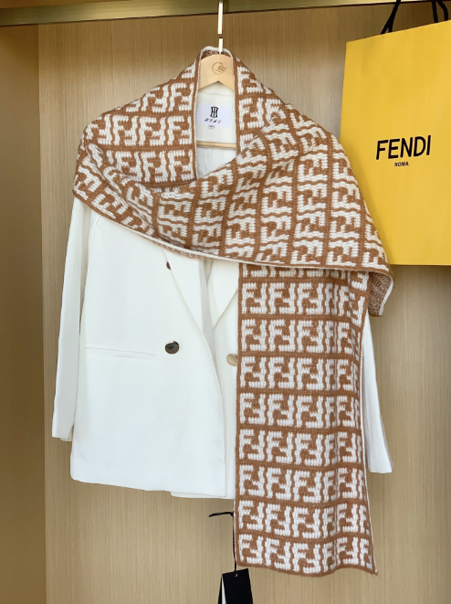Fendi Knit Scarf Brown Cashmere-Blend Scarf - 6
