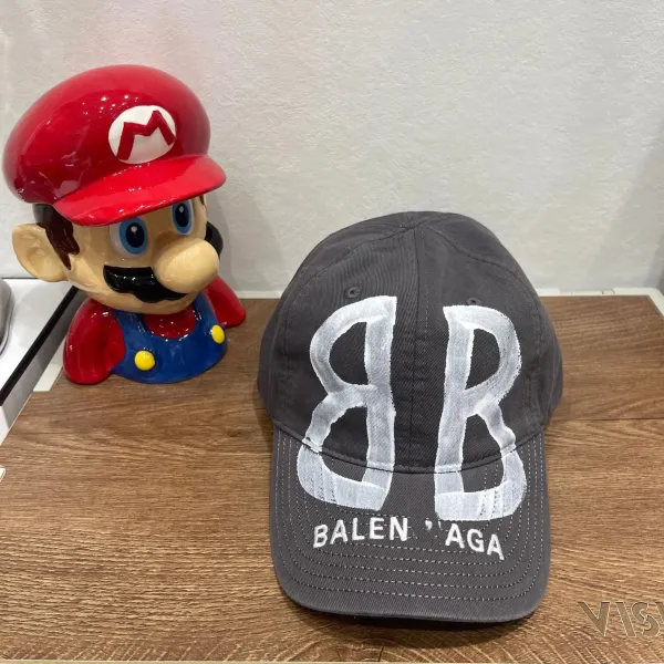 Balenciaga BB Logo Painted Baseball Cap Gray - 8