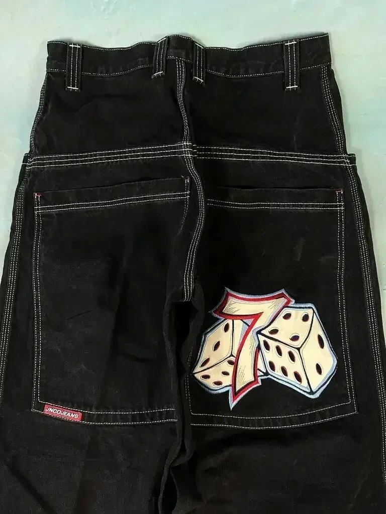 JNCO Jeans Black Dice 7 Embroidered Baggy Jeans