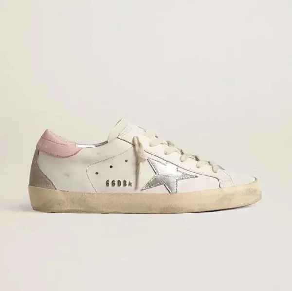 Golden Goose Superstar Distressed White Pink Silver Sneakers - 2