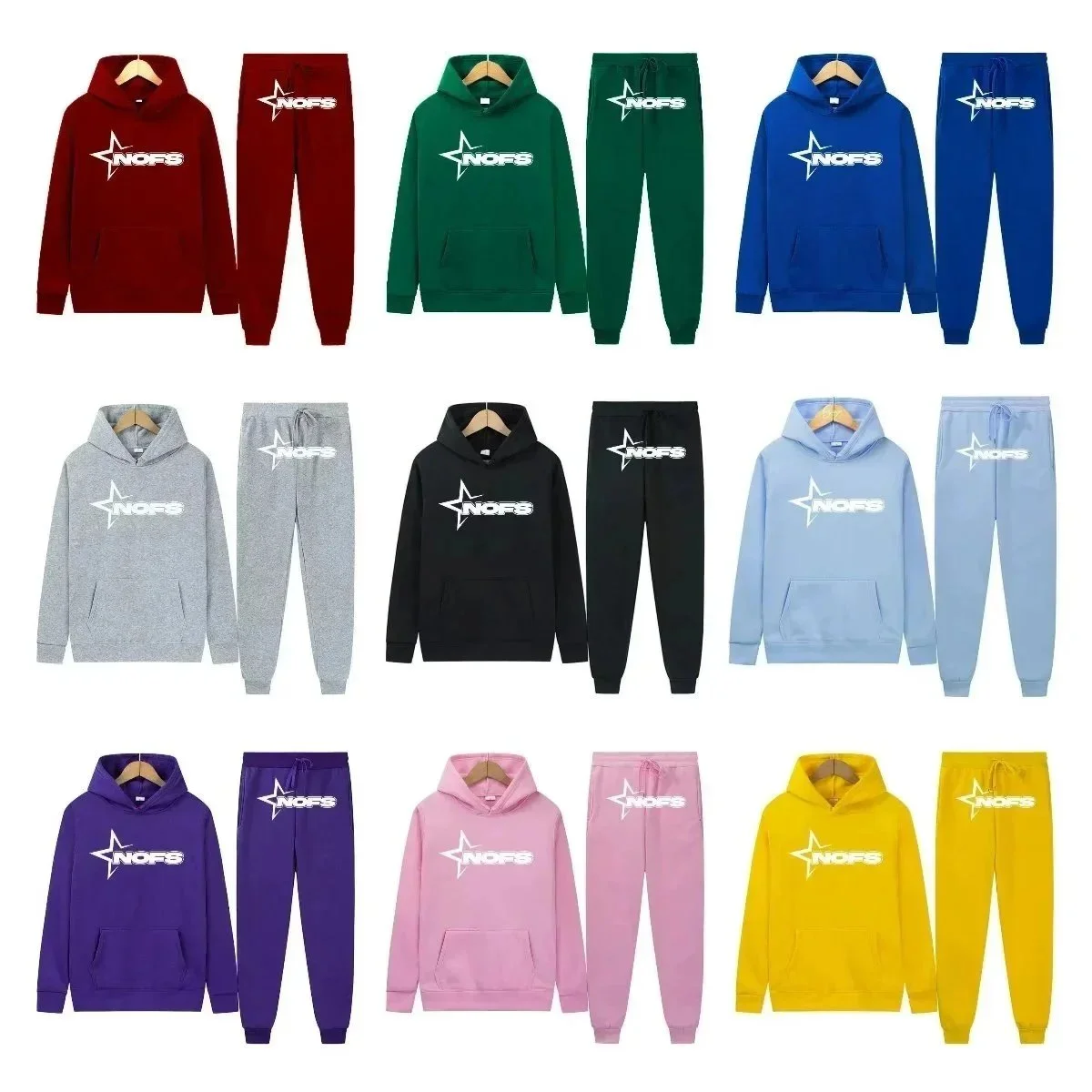 NOFS Star Logo Hoodie Set Sweatshirt Suit [9 Color Options]