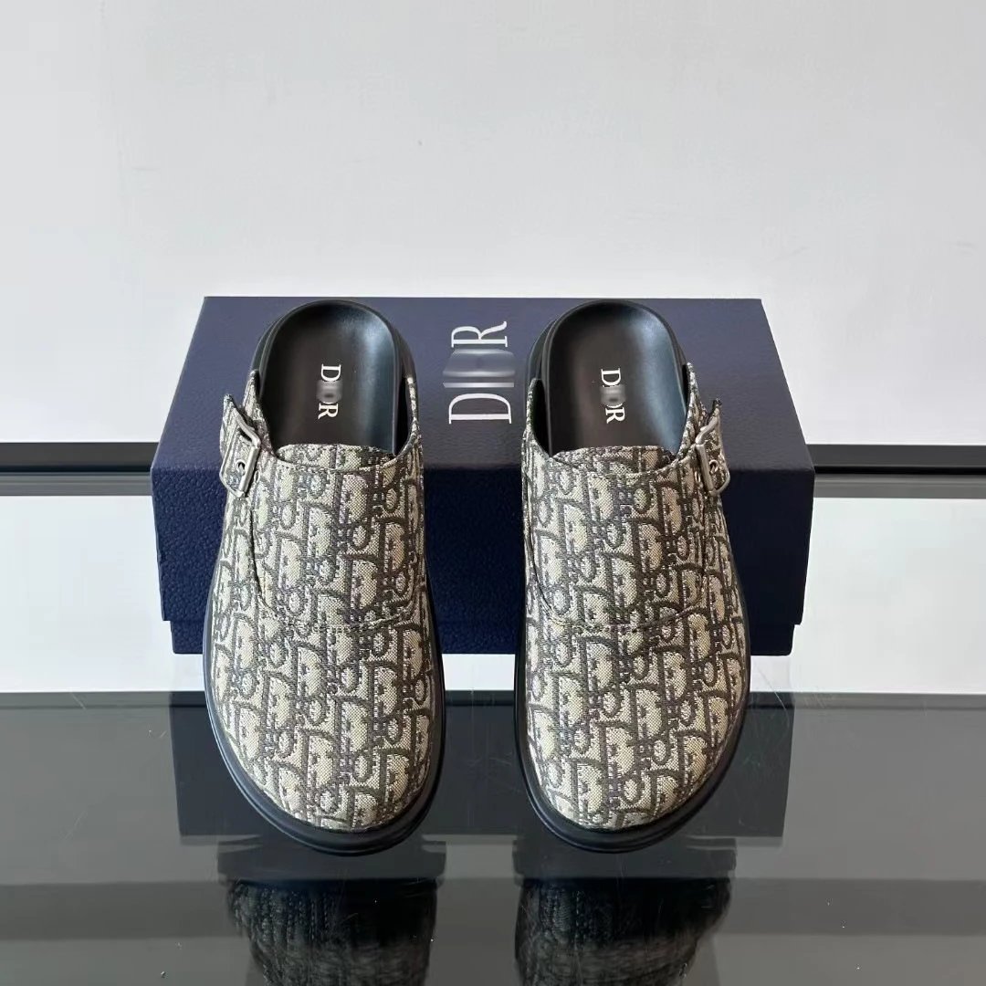 Dior Oblique Print Mule Slippers Beige Multicolor Shoes - 3