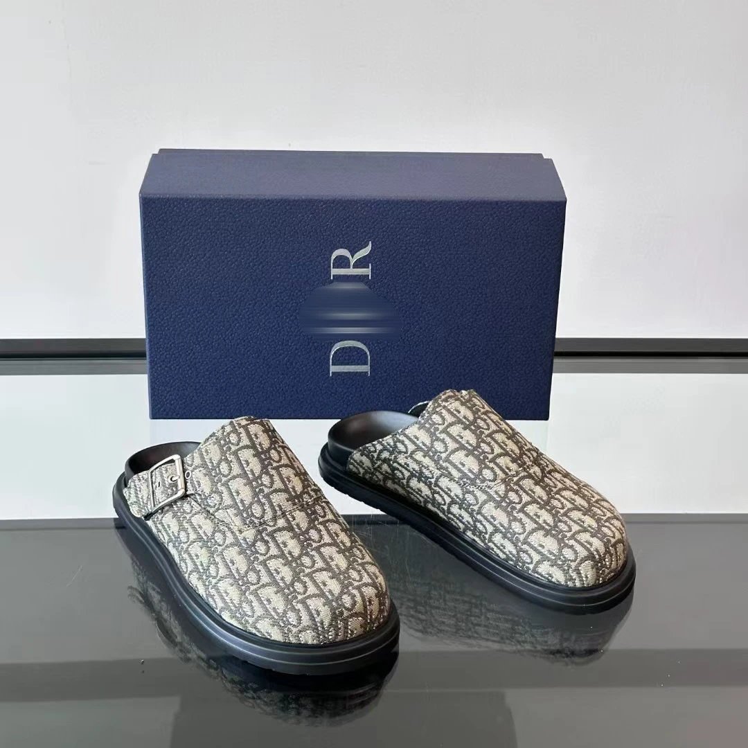 Dior Oblique Print Mule Slippers Beige Multicolor Shoes - 5