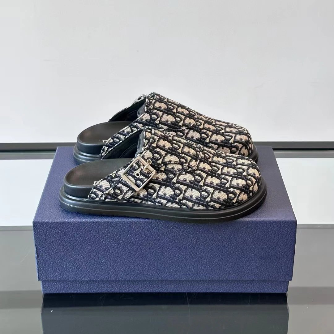 Dior Oblique Print Mule Slippers Beige Multicolor Shoes - 2