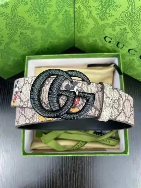 Gucci x Disney GG Marmont Mickey Mouse Print Belt Beige Canvas Belt - 1