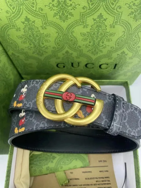 Gucci x Disney GG Marmont Mickey Mouse Print Belt Beige Canvas Belt - 5