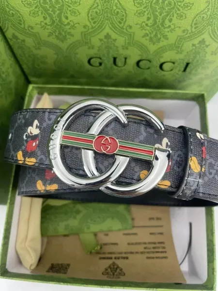 Gucci x Disney GG Marmont Mickey Mouse Print Belt Beige Canvas Belt - 3