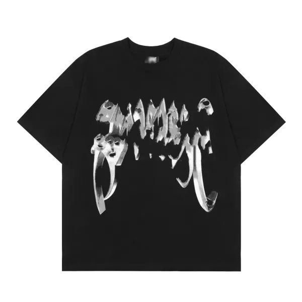 Design Distorted Typography Black Oversized T-Shirt - 1
