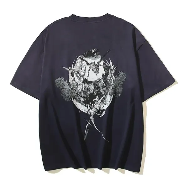 Design Graphic Print Oversized Navy T-Shirt Tops.t Shirts - 1