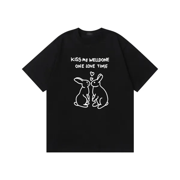 Design Rabbit Love Print Black Oversized T-Shirt - 1