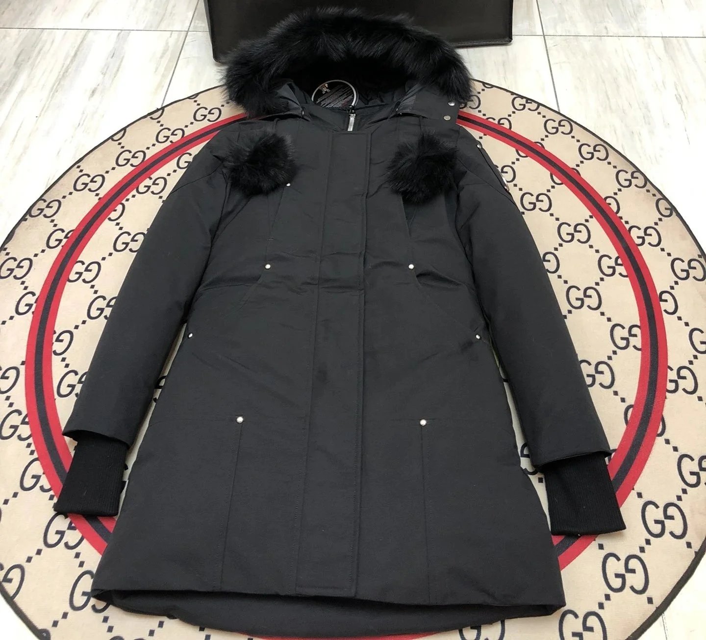 Moose Knuckles Down Jackets Fur-trim hood long parka with pom-pom details image 2