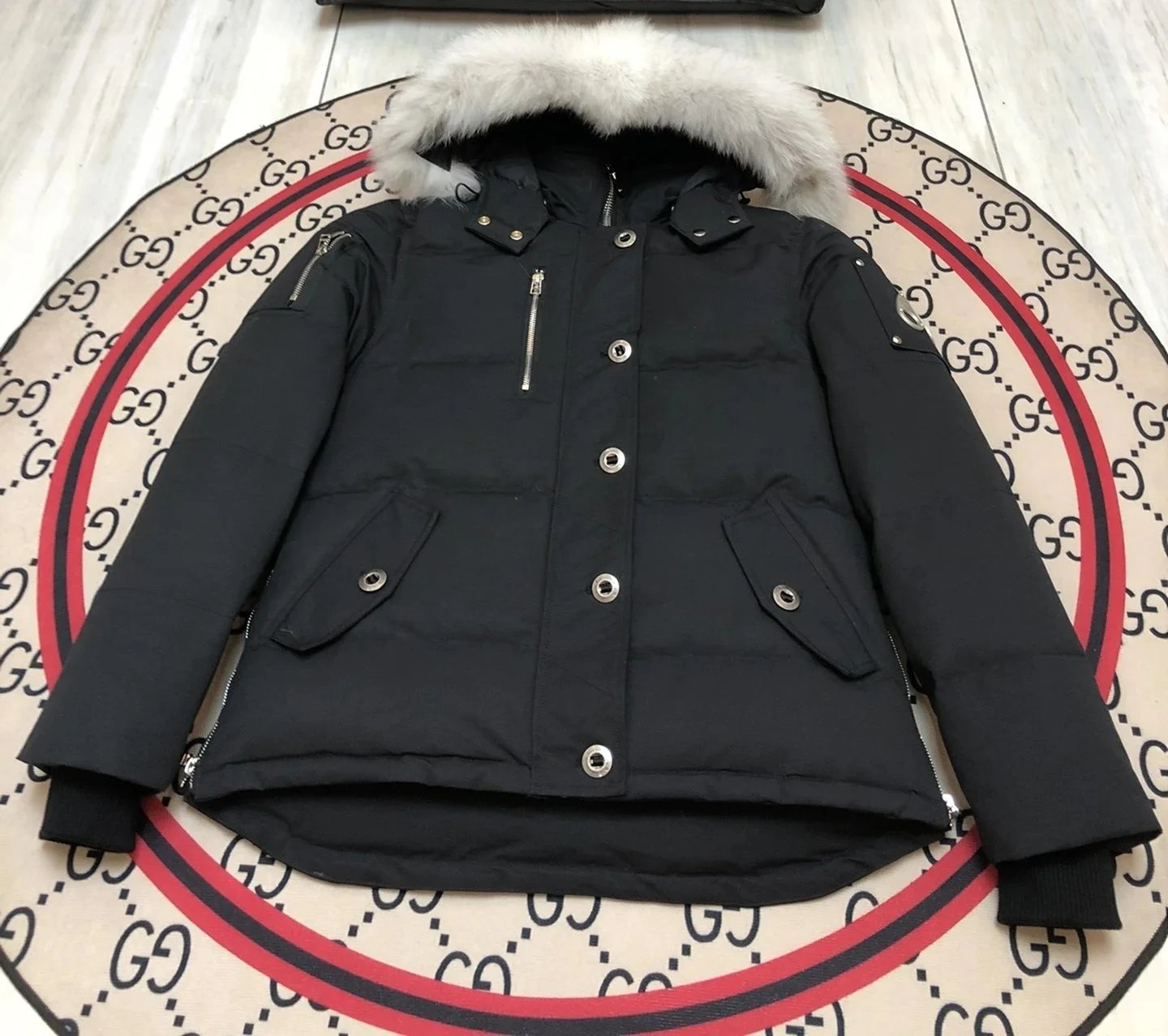 Moose Knuckles Down Jackets Fur-trim hood long parka with pom-pom details — 14