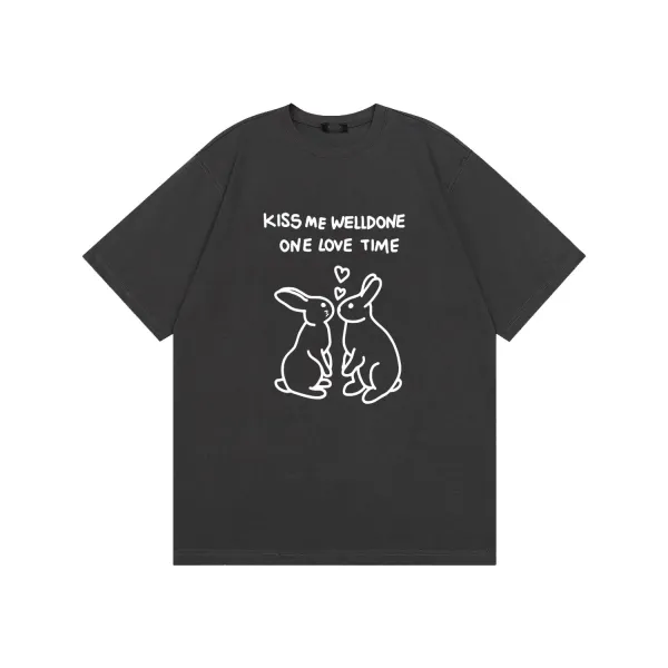 Design Kiss Me Welldone Rabbit Graphic T-Shirt Charcoal - 1