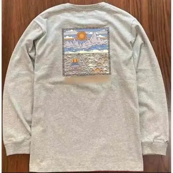 Design Long Sleeve T-Shirt Gray Graphic Print - 1