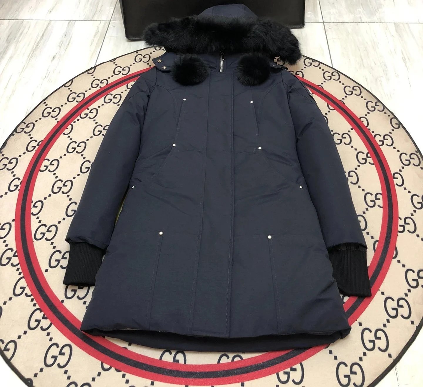 Moose Knuckles Down Jackets Fur-trim hood long parka with pom-pom details — 03