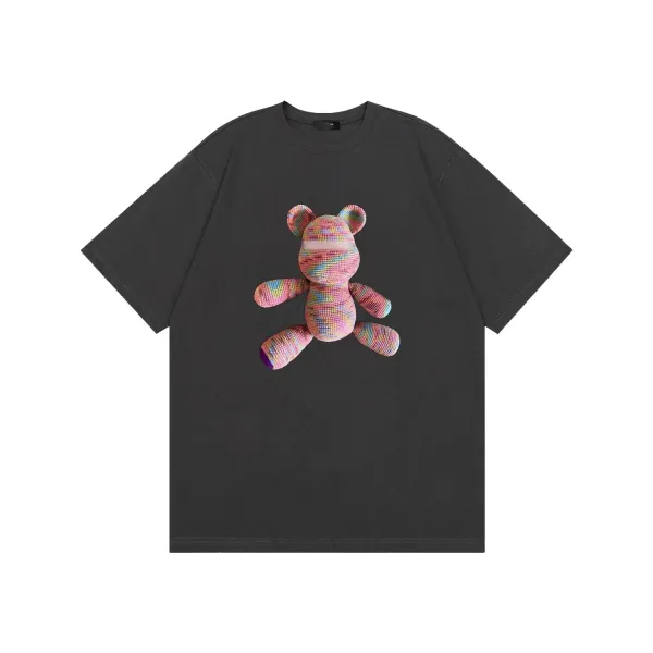 Design Rainbow Knit Bear Graphic T-Shirt Black - 1
