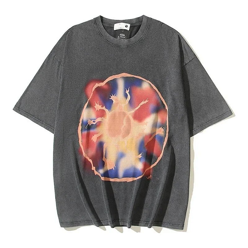 Abstract Sunburst Graphic T-Shirt Gray