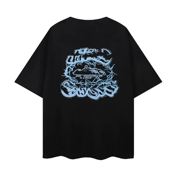 Design Abstract Graphic Print Oversized T-Shirt Black - 1