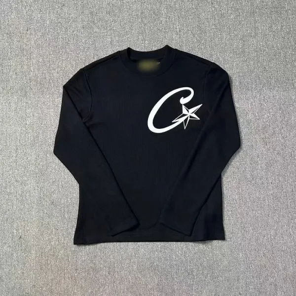 Corteiz Star Logo Black Ribbed Long-Sleeve Base-Layer - 1